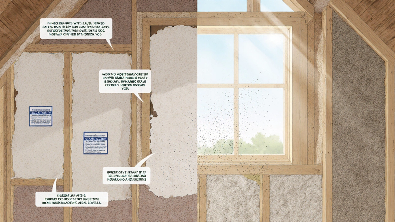 Cross-section of a wall showing toxic insulation versus natural, breathable alternatives in soft daylight.