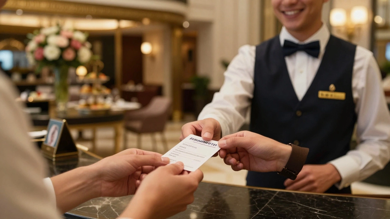 Guest making a restaurant reservation at a luxury hotel concierge desk