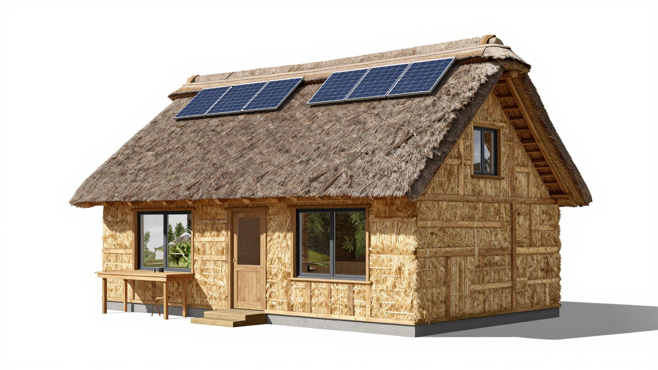 Modern eco-cottage with solar panels and timber
