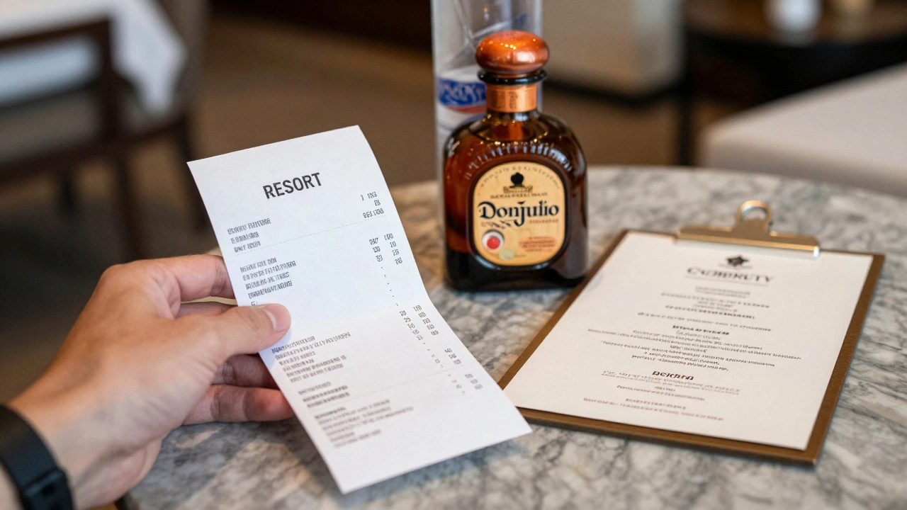 Resort bill and premium liquor bottle showing hidden costs
