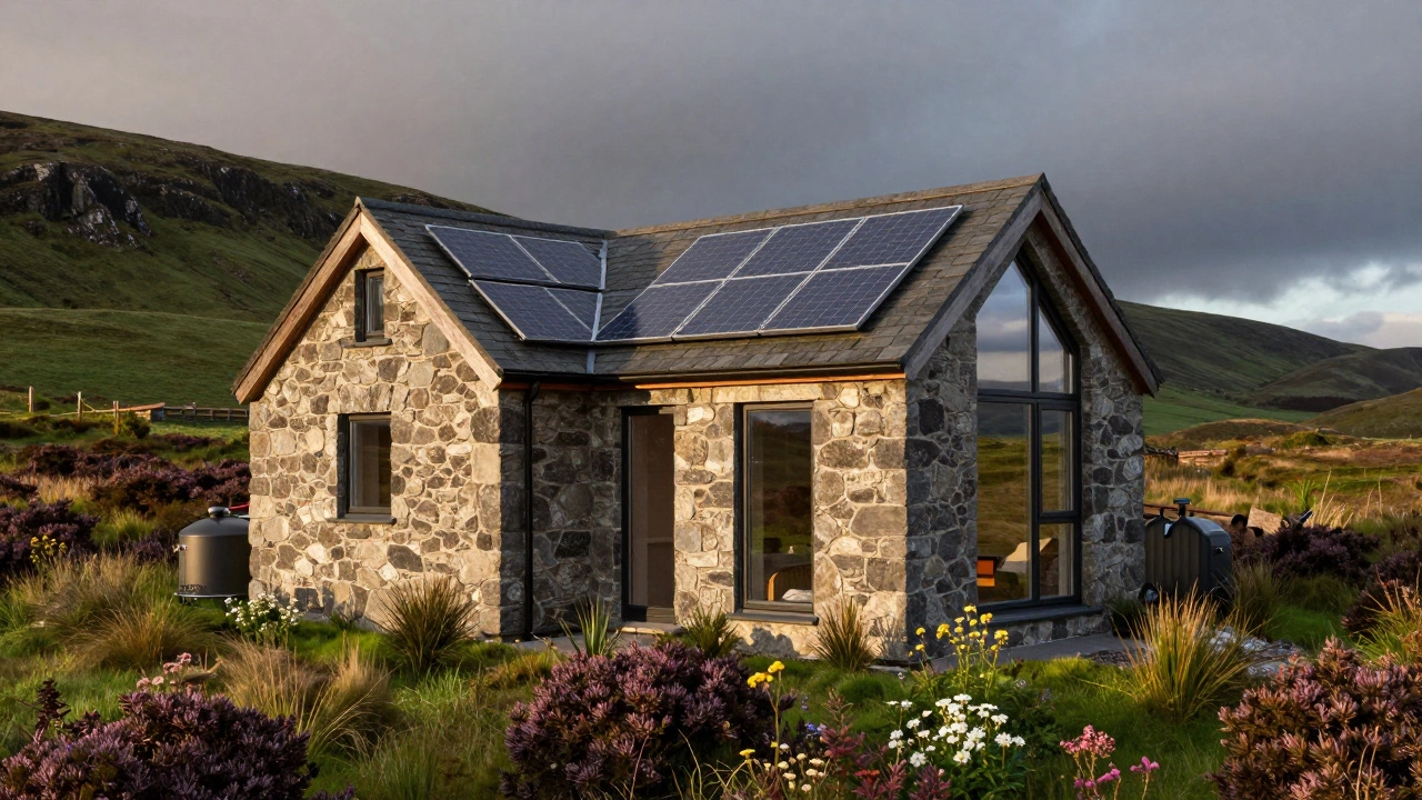 Solar-powered stone eco-cottage in Scottish Highlands