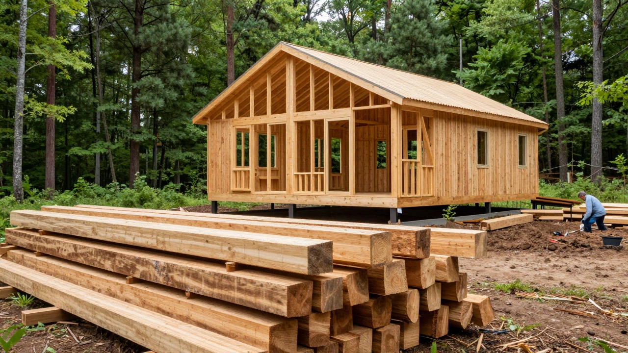 Sustainable home build in Arkansas featuring local timber and forest backdrop